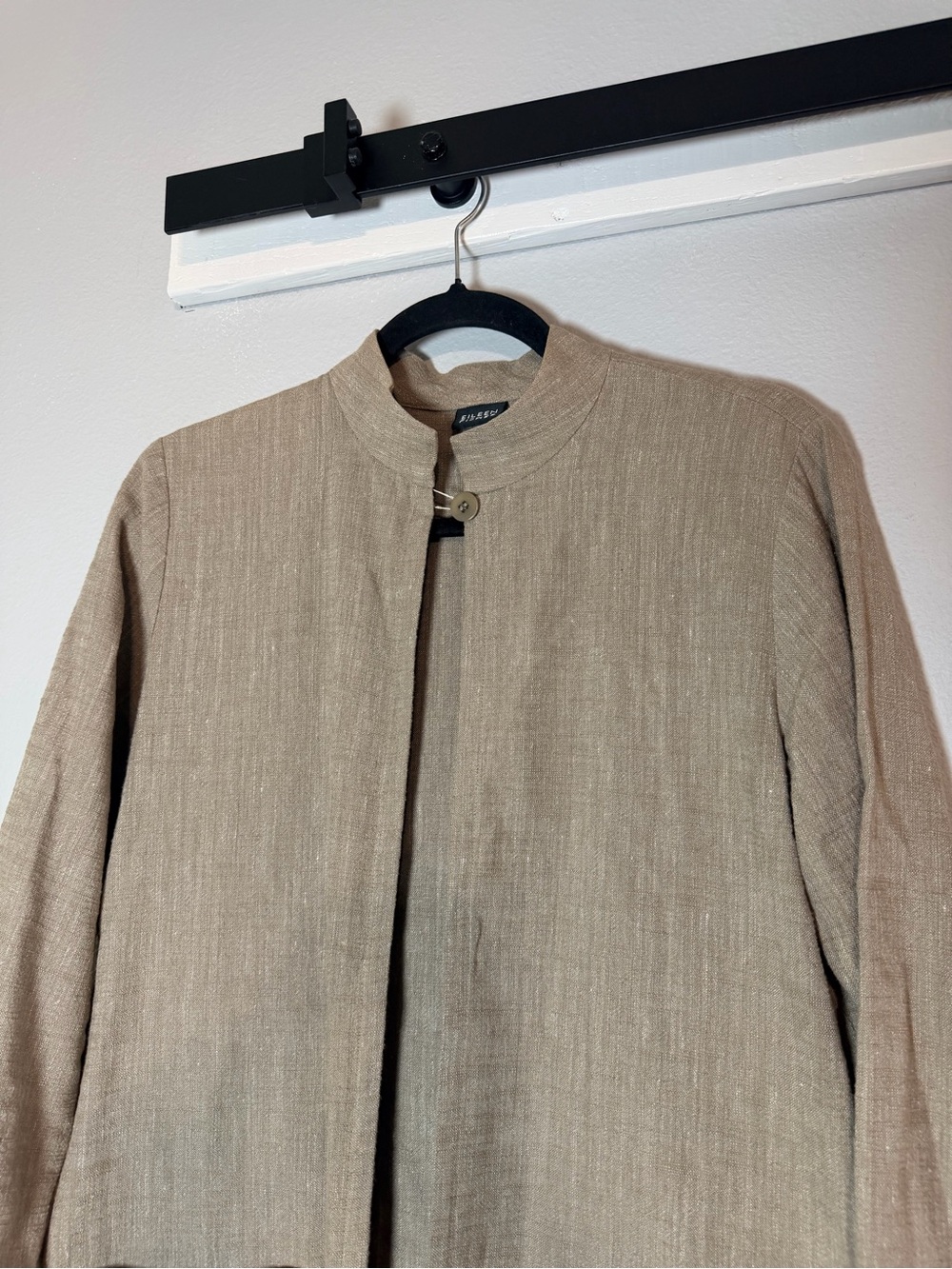 Vintage Eileen Fisher Open Front Jacket Button Closure Cotton Linen Blend Taupe - Picture 4 of 13